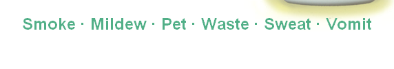Smoke ∙ Mildew ∙ Pet ∙ Waste ∙ Sweat ∙ Vomit



